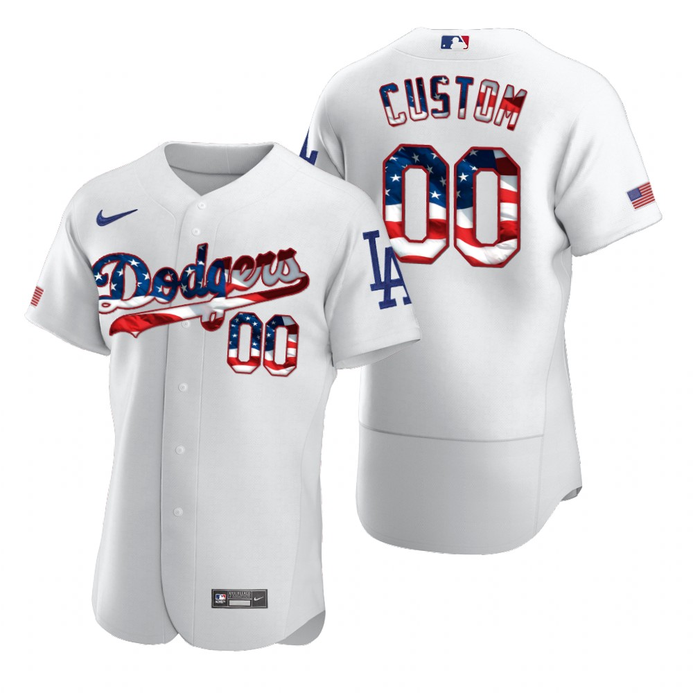 Los Angeles Dodgers Custom Men Nike White Fluttering USA Flag Limited Edition Authentic MLB Jersey